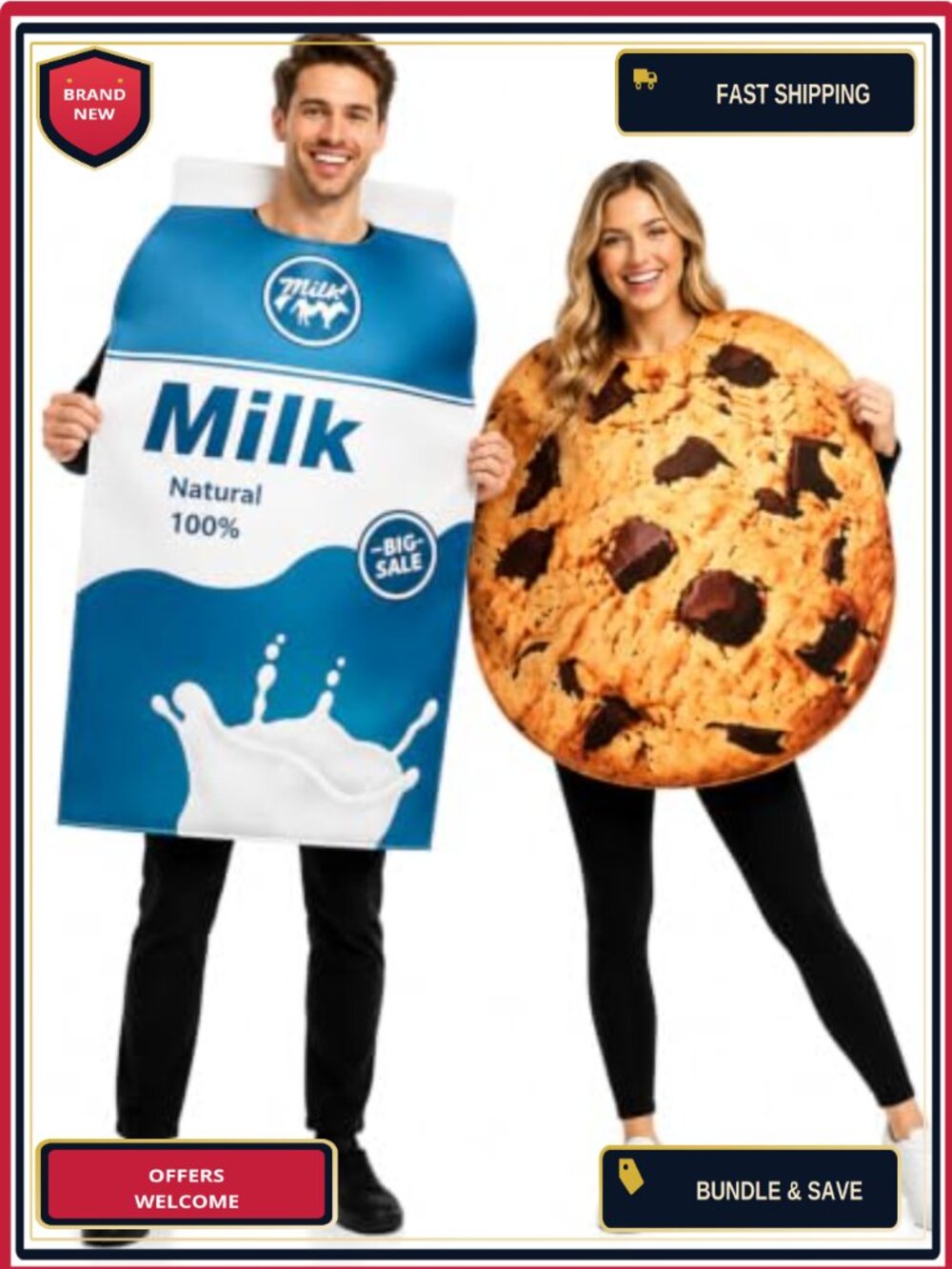 Milk and Cookie Couples Costume Set Funny Halloween Matching Food Cosplay Outfit